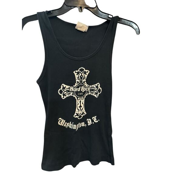 Vintage Hard Rock Cafe Black Washington DC Cross Graphic Tank Top XL Womans - Picture 1 of 5